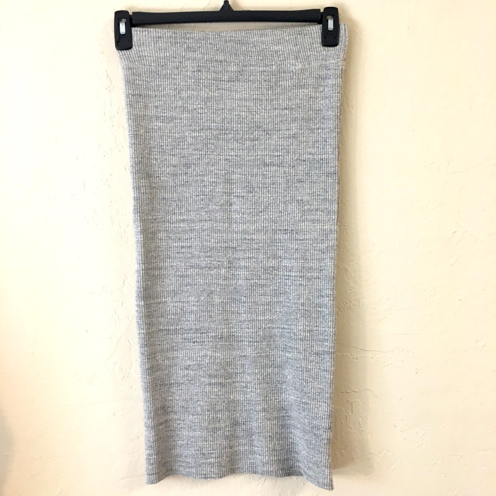James Perse Cotton Stretch Skirt Large Gray Ribbed Knit